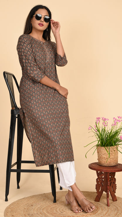 Reva Earth Brown Straight Kurti