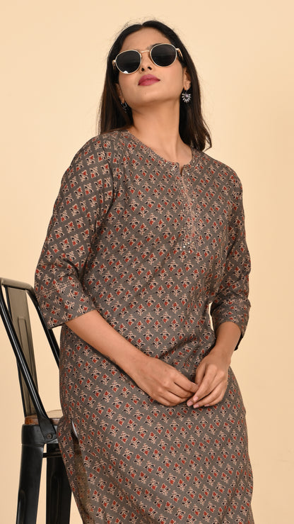 Reva Earth Brown Straight Kurti