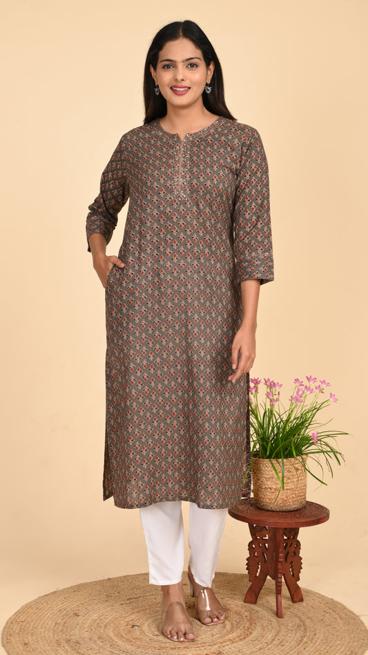 Reva Earth Brown Straight Kurti