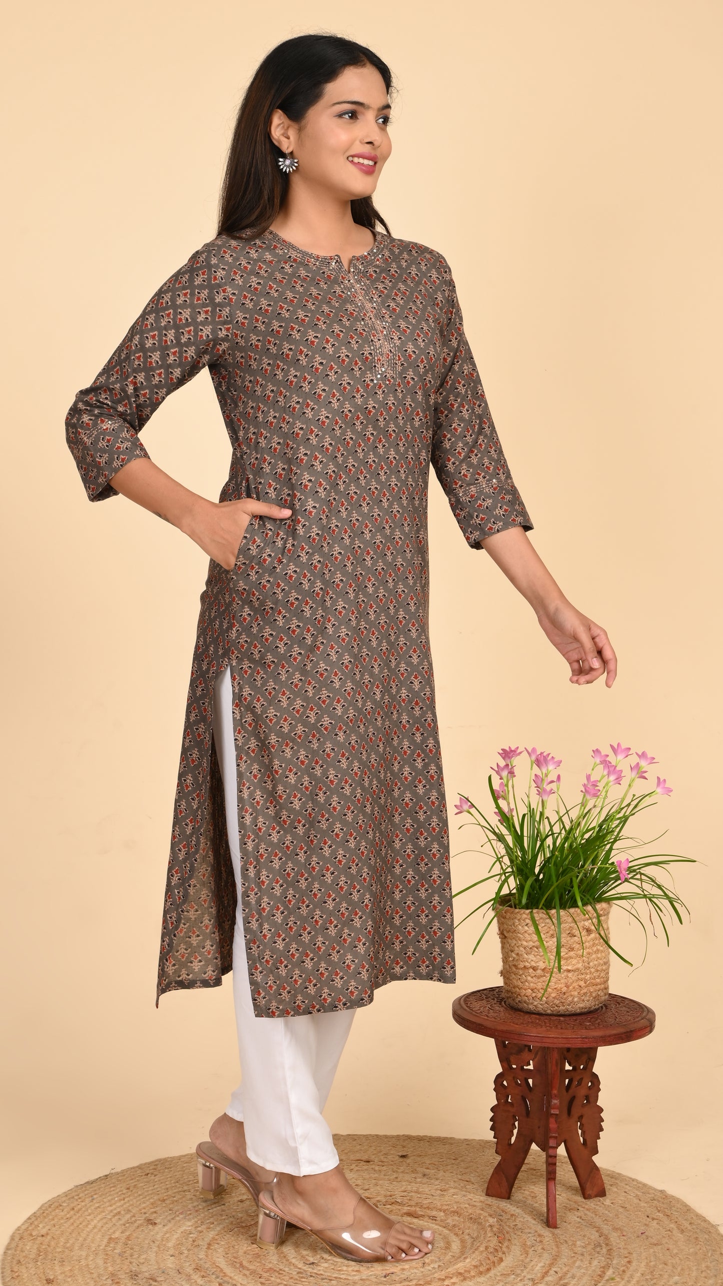 Reva Earth Brown Straight Kurti