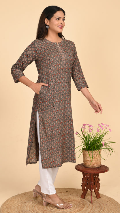 Reva Earth Brown Straight Kurti
