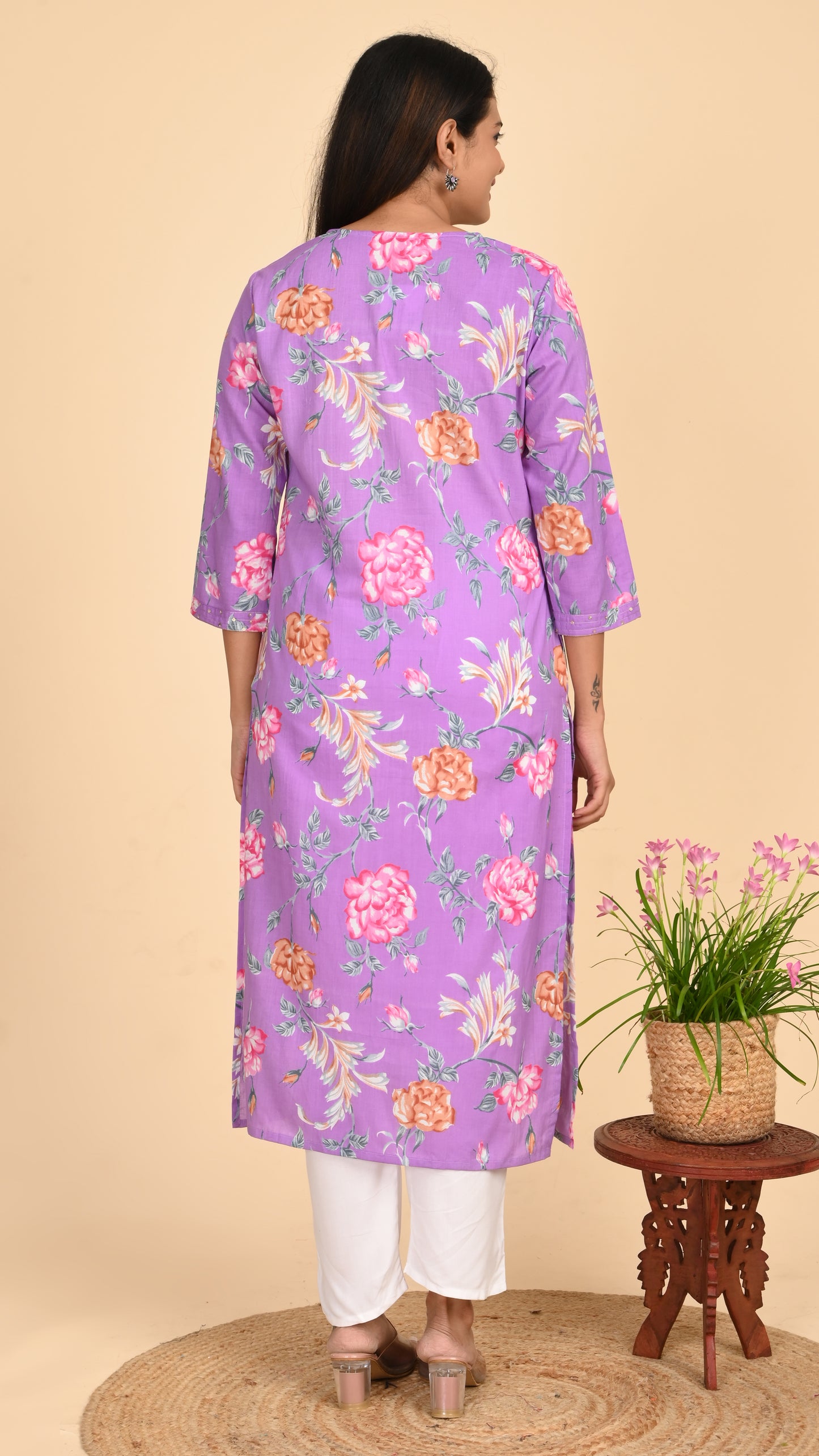 Charulata Lavender Bloom Straight Kurti