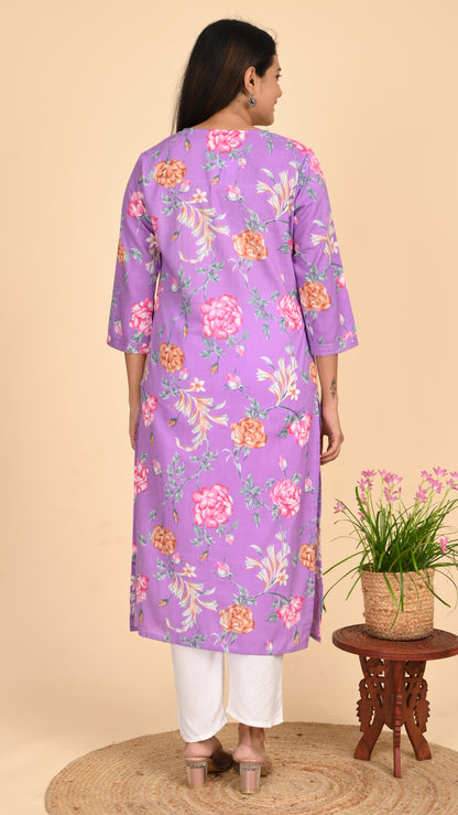 Charulata Lavender Bloom Straight Kurti