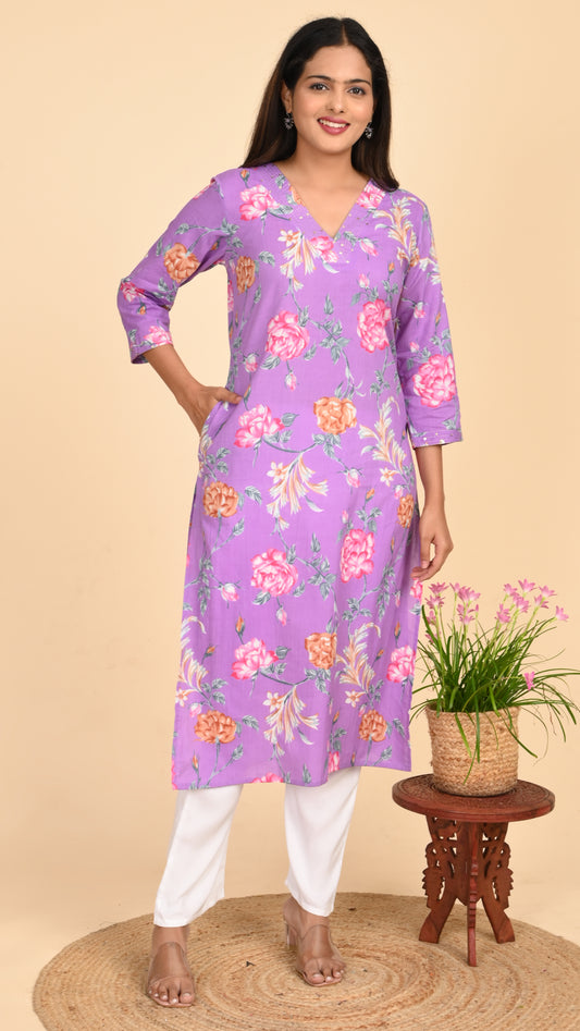 Charulata Lavender Bloom Straight Kurti