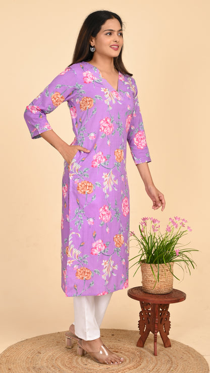 Charulata Lavender Bloom Straight Kurti
