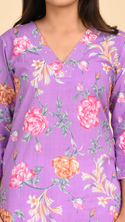 Charulata Lavender Bloom Straight Kurti