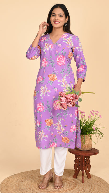 Charulata Lavender Bloom Straight Kurti