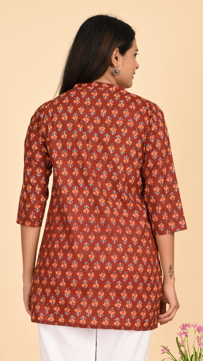Meher Rust Petal Print Short Kurti Top