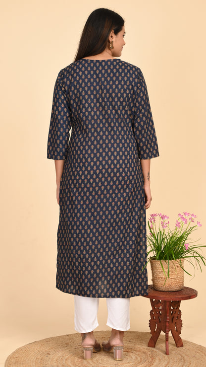 Ishya Indigo Motif Straight Kurti
