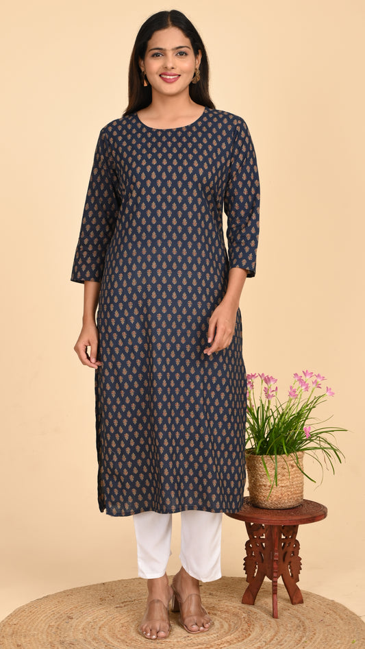 Ishya Indigo Motif Straight Kurti