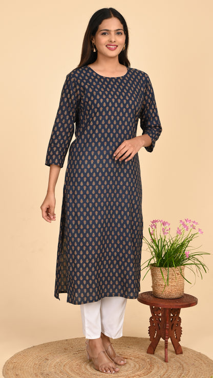 Ishya Indigo Motif Straight Kurti