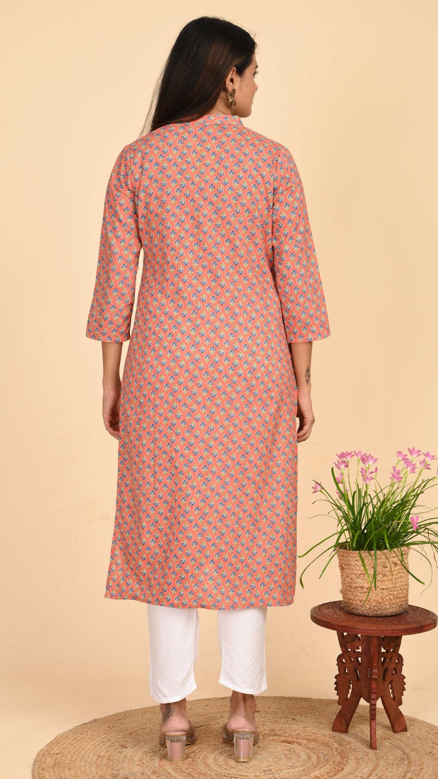 Kavya Peach Buti Straight Kurti