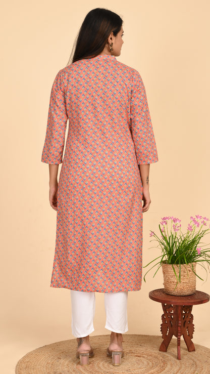Kavya Peach Buti Straight Kurti