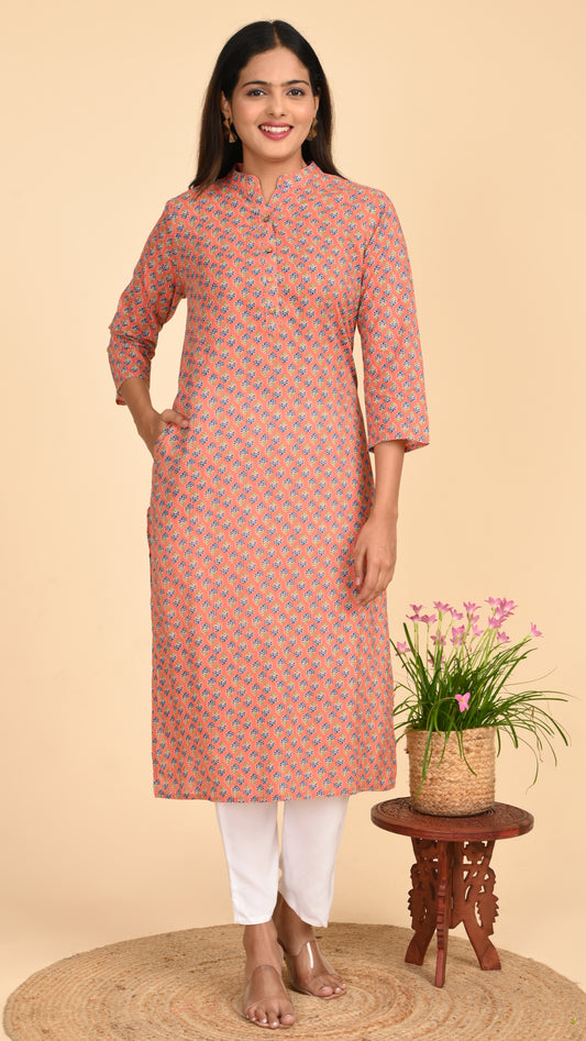 Kavya Peach Buti Straight Kurti