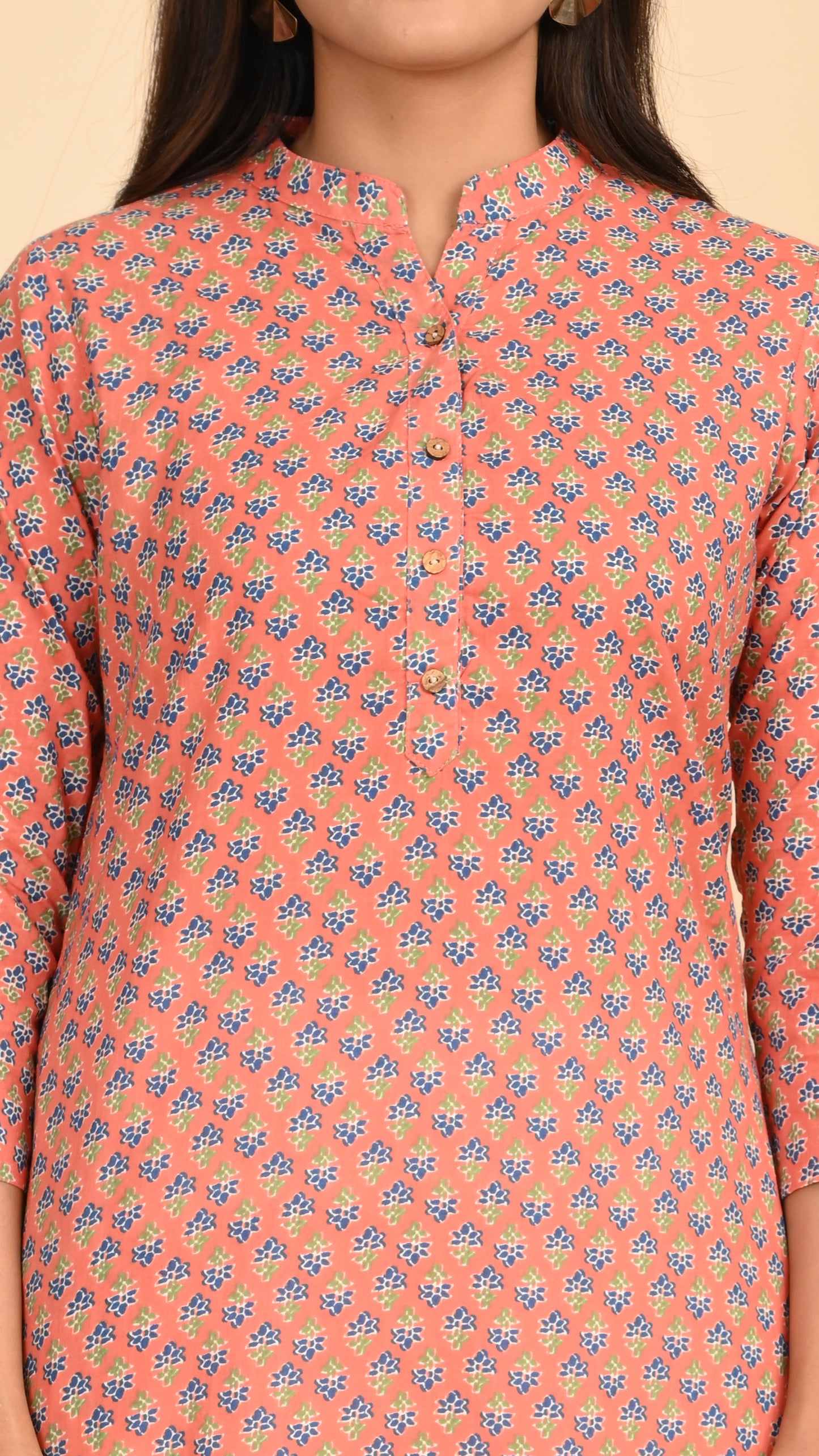 Kavya Peach Buti Straight Kurti