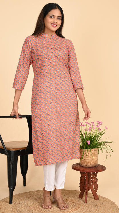 Kavya Peach Buti Straight Kurti