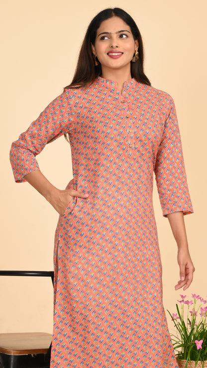 Kavya Peach Buti Straight Kurti