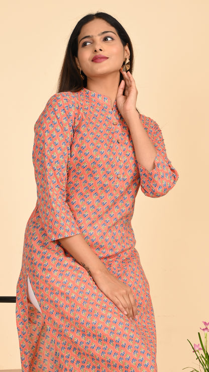 Kavya Peach Buti Straight Kurti