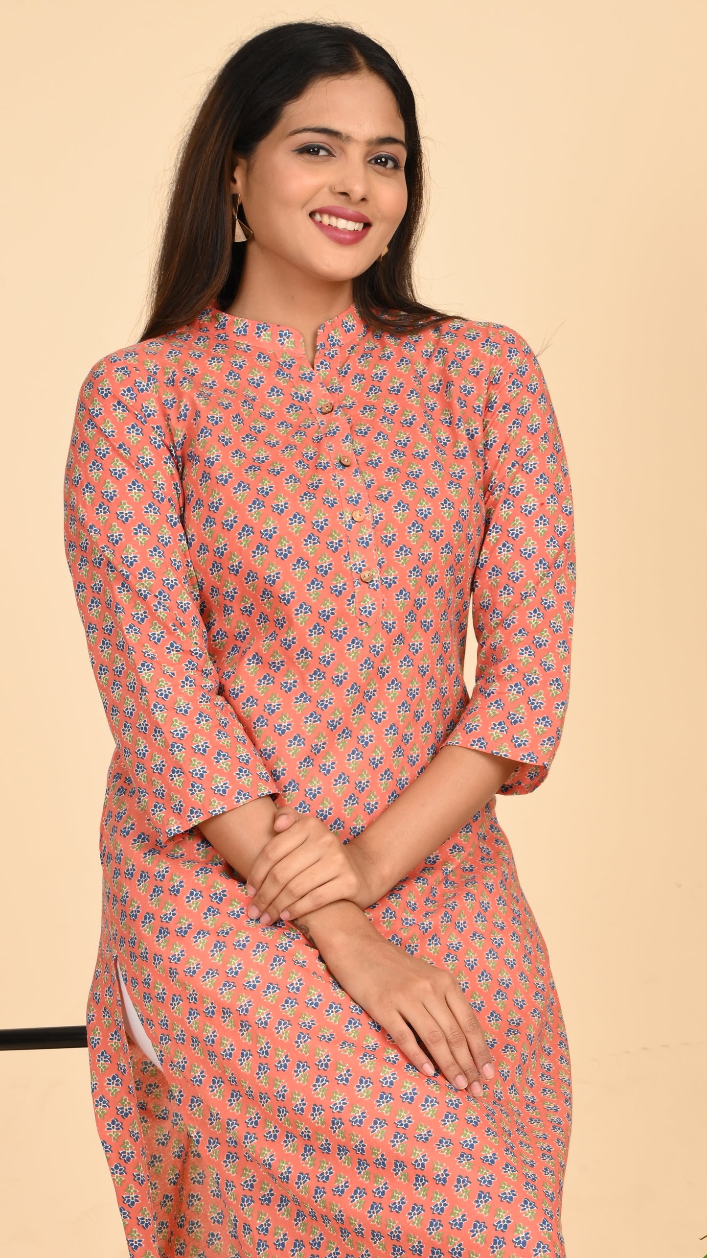 Kavya Peach Buti Straight Kurti