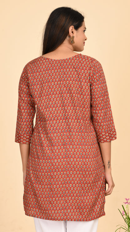 Rati Rust Blossom Short Kurti Top
