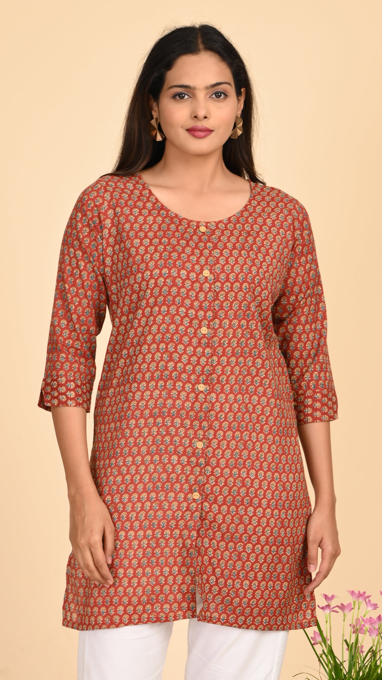 Rati Rust Blossom Short Kurti Top