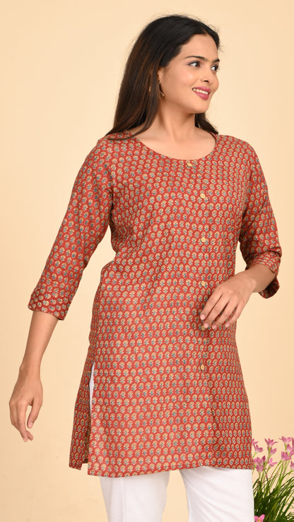 Rati Rust Blossom Short Kurti Top