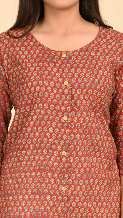 Rati Rust Blossom Short Kurti Top