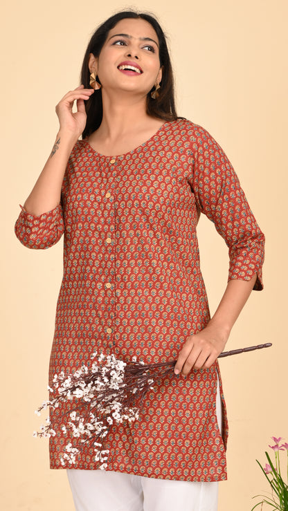 Rati Rust Blossom Short Kurti Top