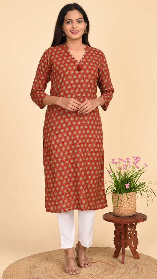 Tanirika Rust Jaal Straight Kurti