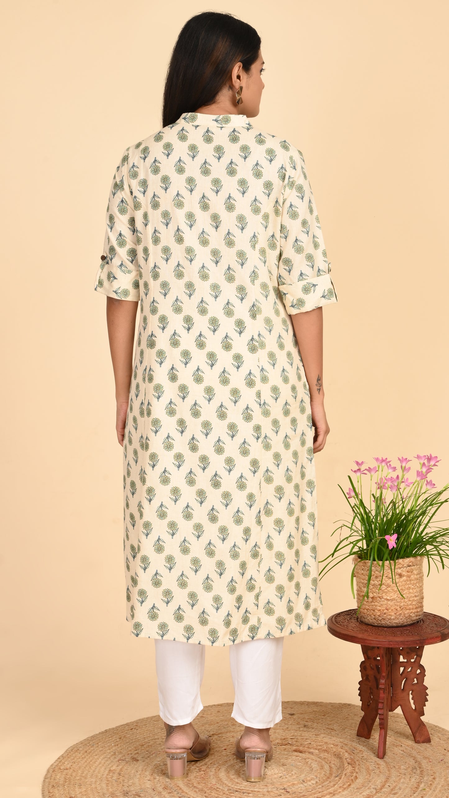 Varnika Sage Bloom Button-Down Kurti
