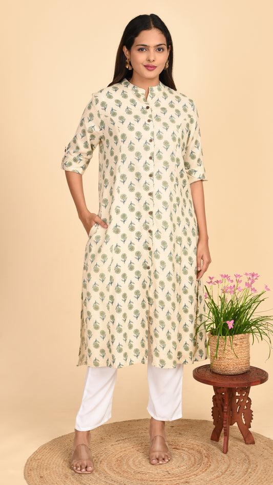 Varnika Sage Bloom Button-Down Kurti