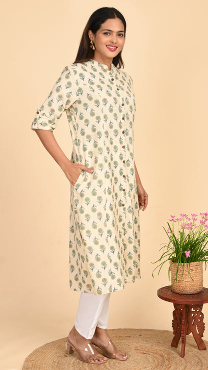 Varnika Sage Bloom Button-Down Kurti