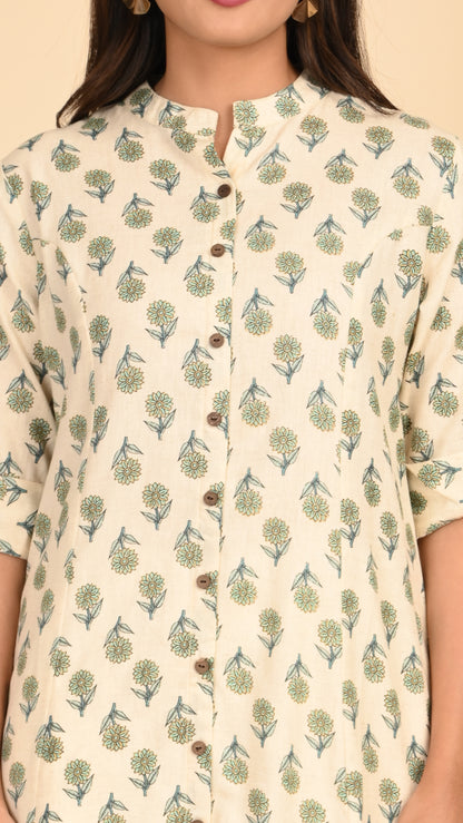 Varnika Sage Bloom Button-Down Kurti