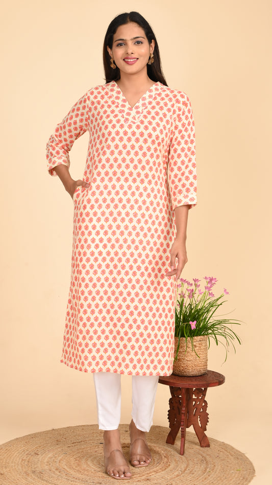 Arohi Rosebud Print V-Neck Kurti