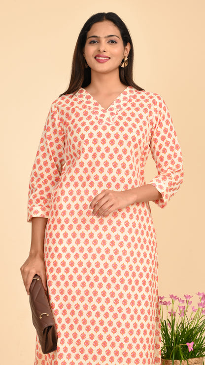 Arohi Rosebud Print V-Neck Kurti