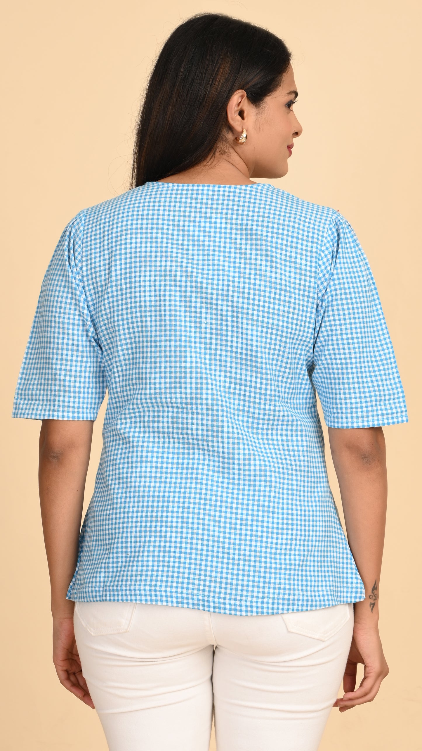 Niva Sky Checks Short Kurti Top