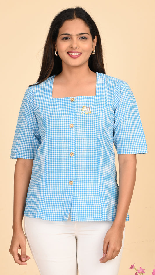 Niva Sky Checks Short Kurti Top