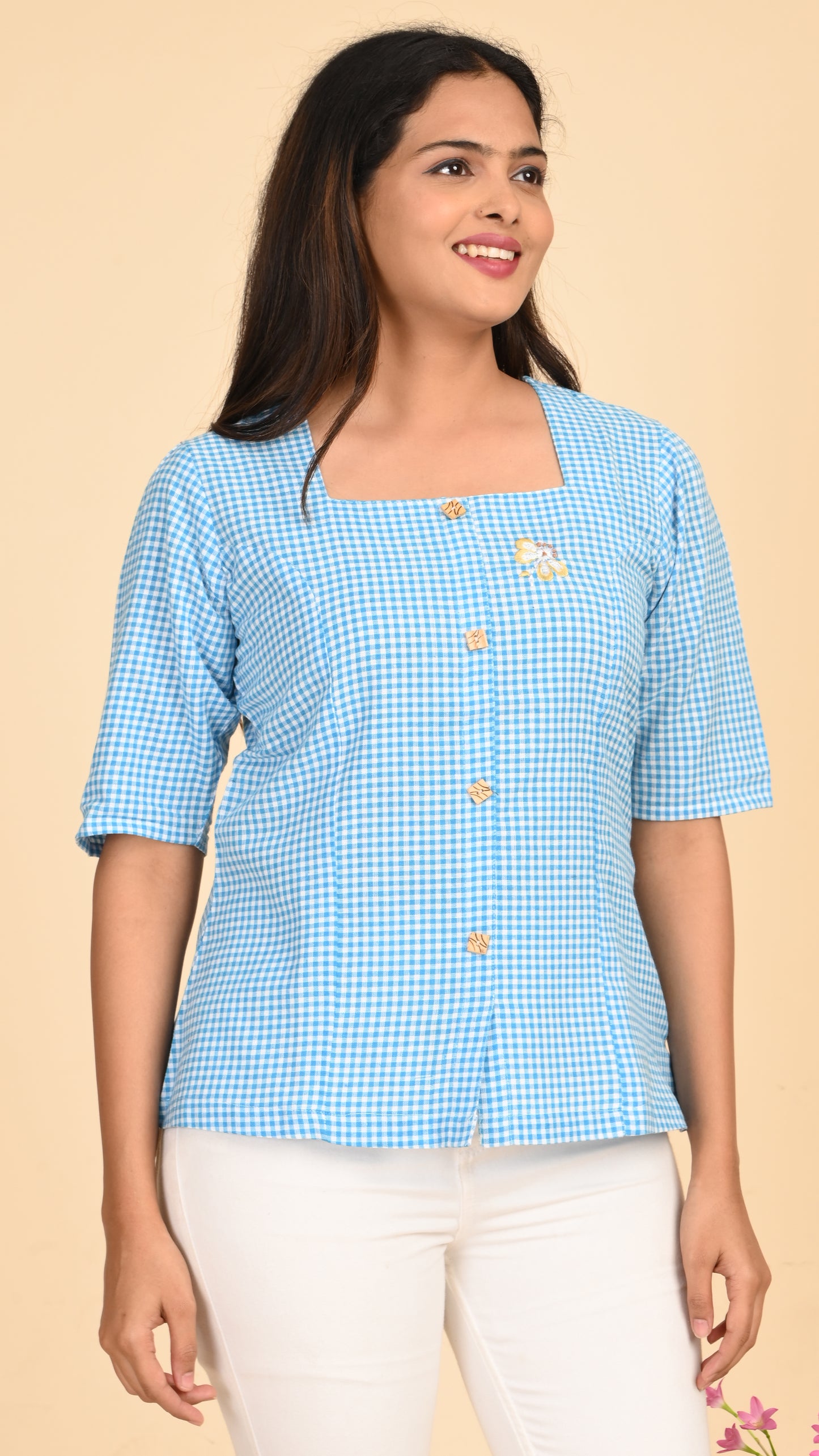Niva Sky Checks Short Kurti Top