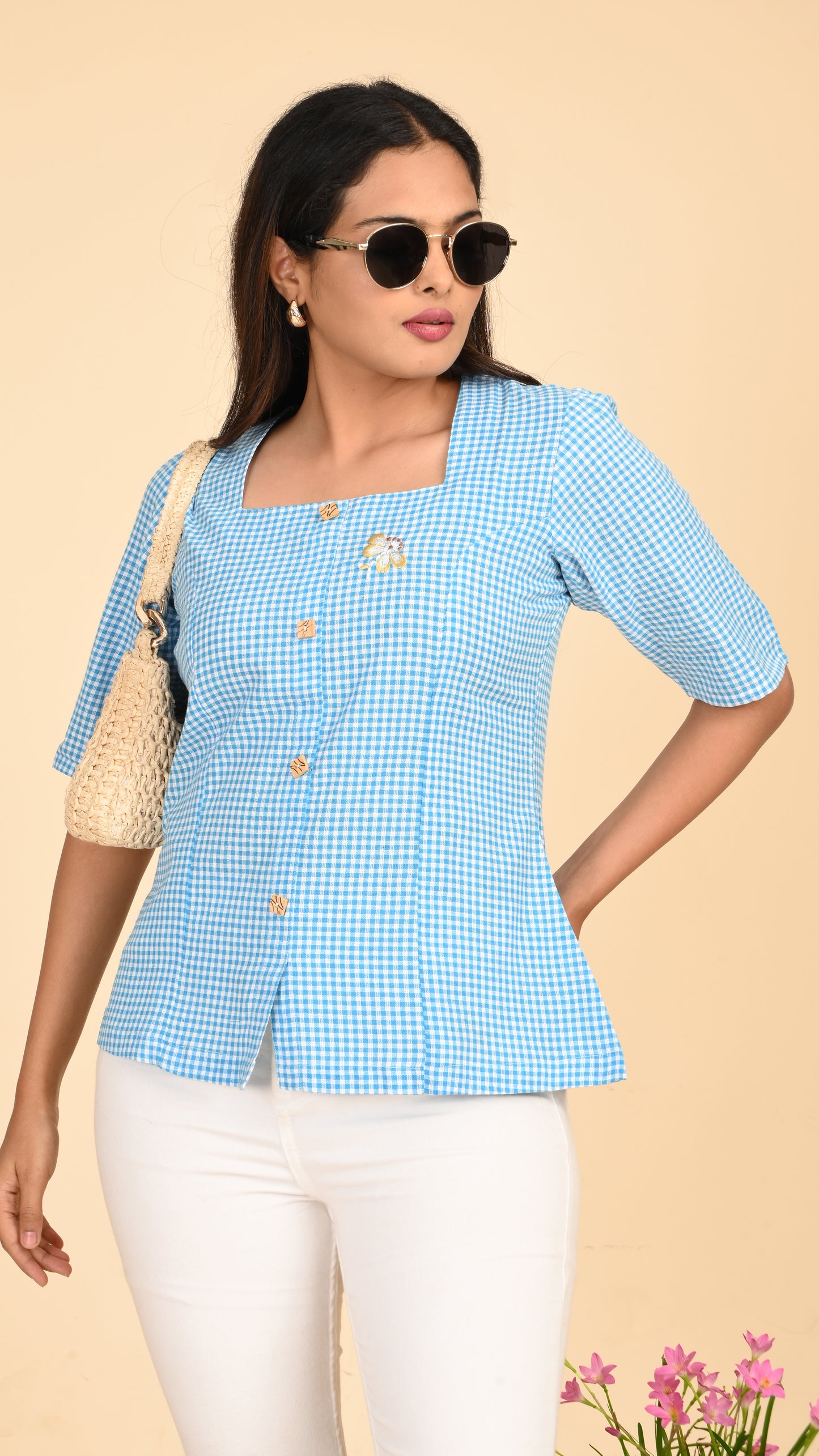 Niva Sky Checks Short Kurti Top