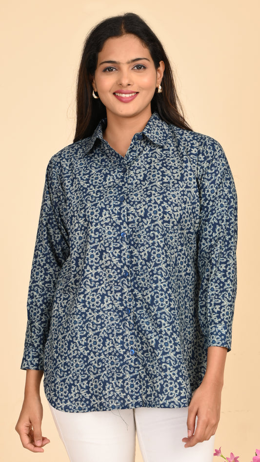 Ira Indigo Garden Short Kurti Top