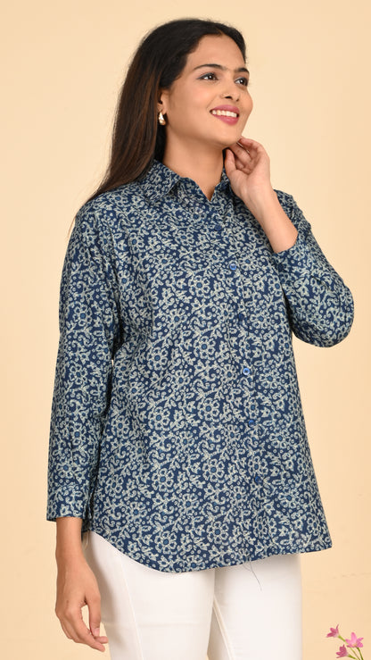 Ira Indigo Garden Short Kurti Top
