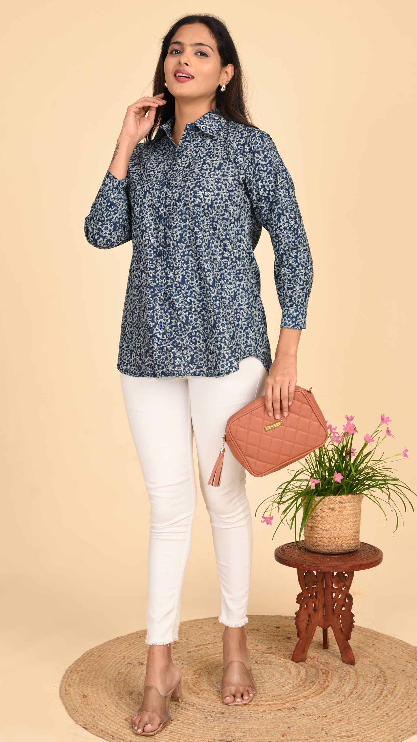 Ira Indigo Garden Short Kurti Top