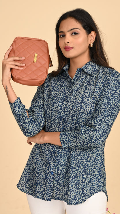 Ira Indigo Garden Short Kurti Top
