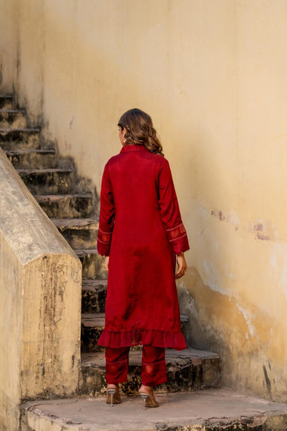 Gulnaar Silk Kurti Pant Set