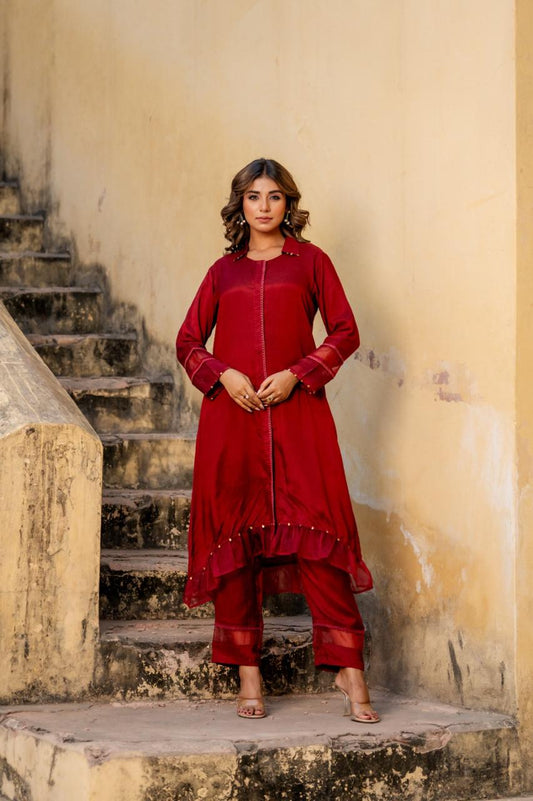 Gulnaar Silk Kurti Pant Set