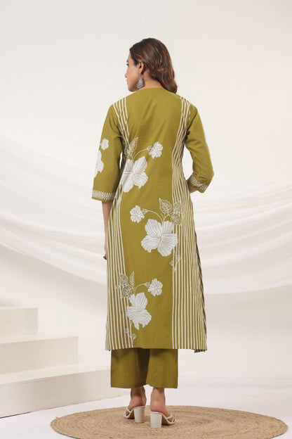 Harita Olive Bloom Kurti Pant Set