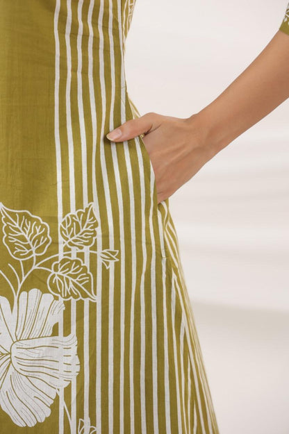 Harita Olive Bloom Kurti Pant Set