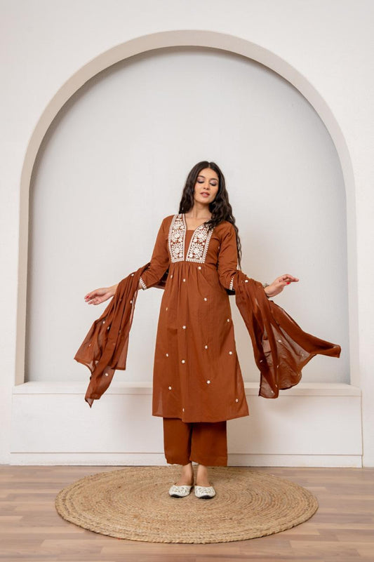 Rust Radiance Jaipuri Kurti Pant Dupatta Set Suit