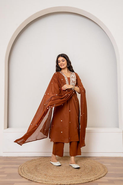 Rust Radiance Jaipuri Kurti Pant Dupatta Set Suit