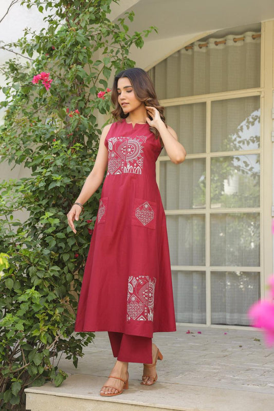 Tara Rust Red Kurti Pant Set